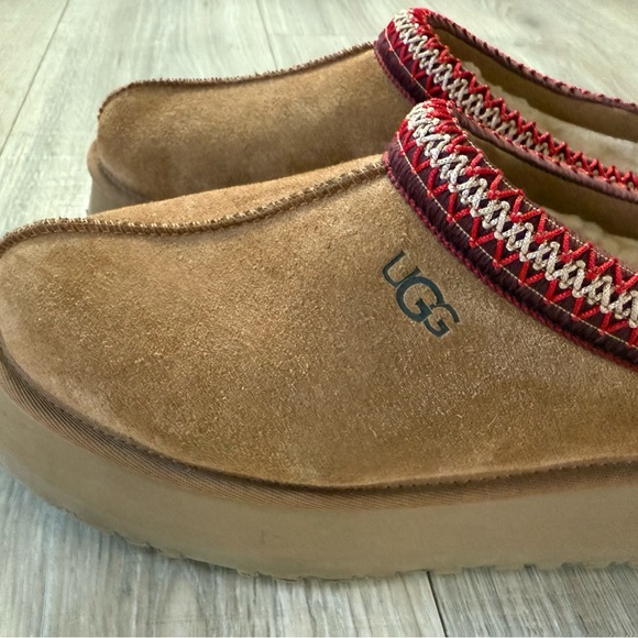 UGG Women's Brown Suede Mules with Red Trim - Picture 3 of 4